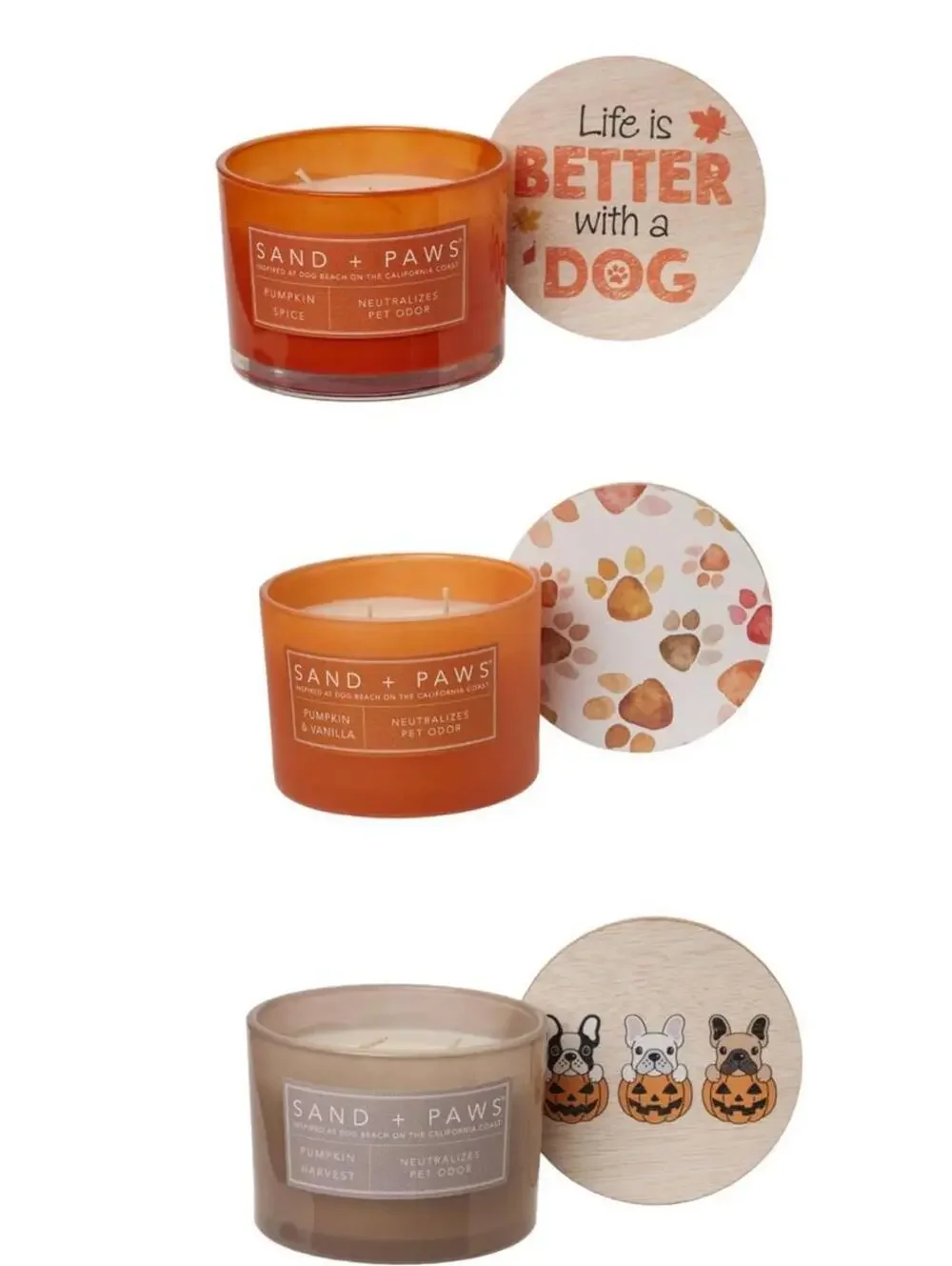 Lot Of 3 Sand + Paws 12 oz Candles Pet Odor Neutralize Fall And Pumpkin Scents